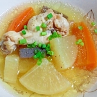活力鍋で作る手羽元と根菜のスープ